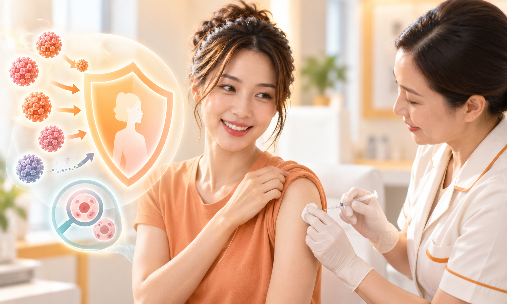 ภาพประกอบวัคซีน HPV ช่วยสร้างภูมิคุ้มกันเพื่อป้องกันเชื้อ